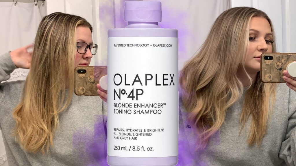 Olaplex's Nº.4p Blonde Enhancer Toning Shampoo before and after